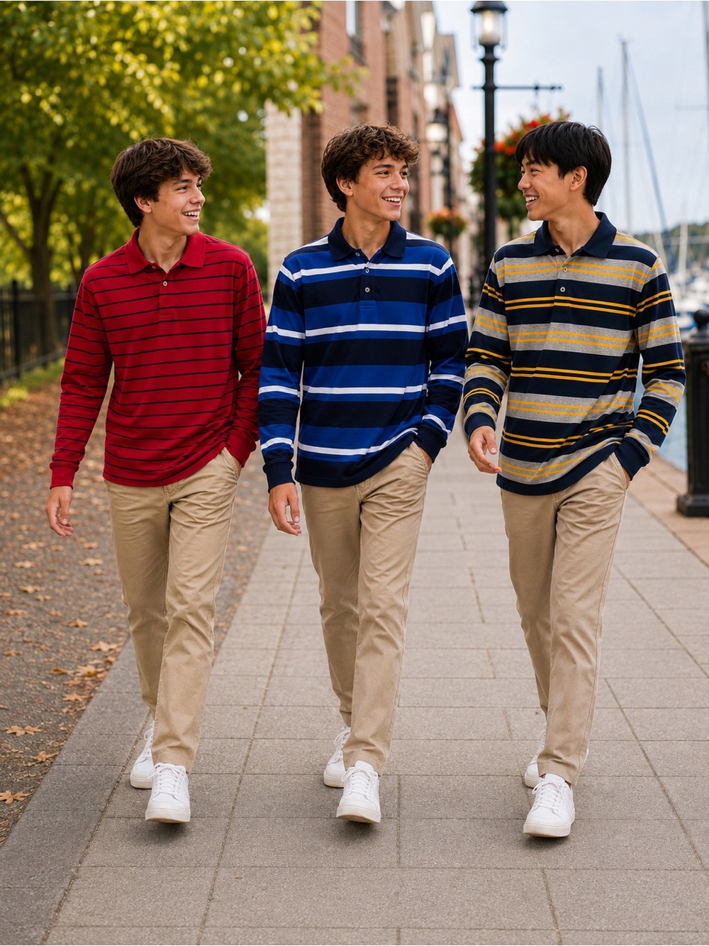 Lot of 3 Boys XL 14-16 Long Sleeve Polo Shirts Striped Cotton Faded Glory NWT
